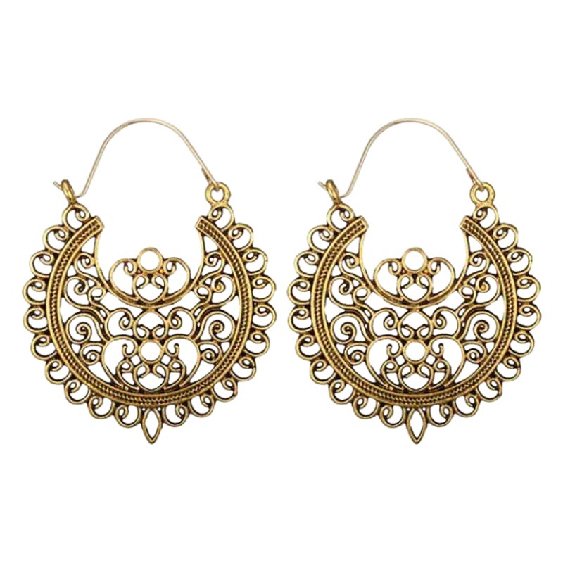 Retro Exaggerated Cut Out Pattern Totem Retro Earrings Petals Geometric Heart-Shaped Metal Earrings Earrings Jewelry