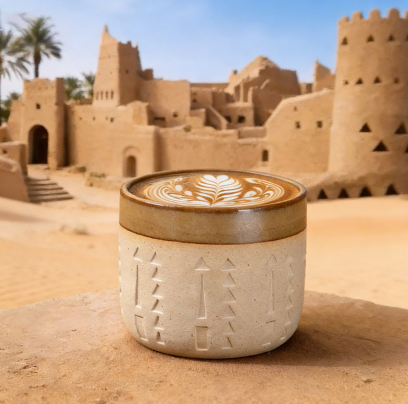 Cross-Border Spot 250ml Retro Middle Eastern Arabian Architectural Relief Stoneware Coffee Cup Latte Espresso Cup