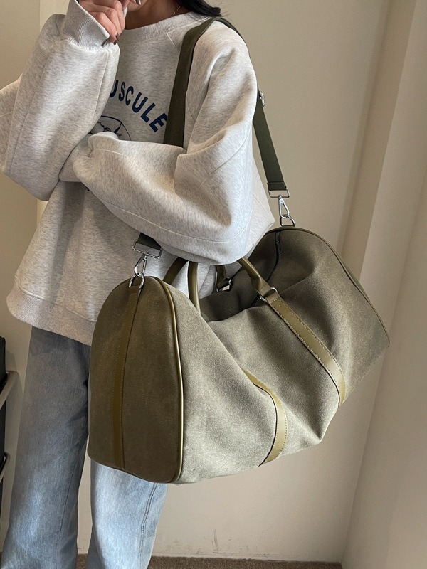 Nueva bolsa de equipaje, bolsa de lona fuerte, bolsa verde militar de gran capacidad para viajes cortos de hombro, bolsa de mano