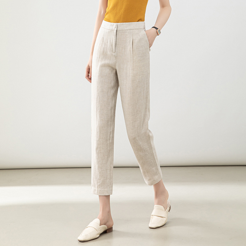 Linen Cigarette Pants for Women, 2026 Summer New Thin High-Waisted Petite Cropped Casual Pants, Cotton-Linen Straight-Leg Pants