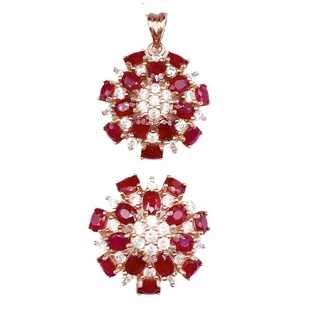Xin Yi Peng S925 Silver Natural Ruby Ring Pendant Set Open Women's Rose Gold Luxury Inlay Exquisite