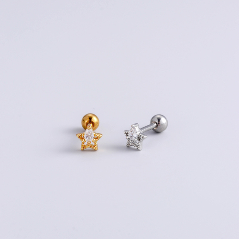 Heart Shape Pattern 1 Piece 316L Stainless Steel  Copper Zircon Ear Cartilage Rings & Studs Heart Shape Waterproof Non Tarnish Surgical Steel Women'S