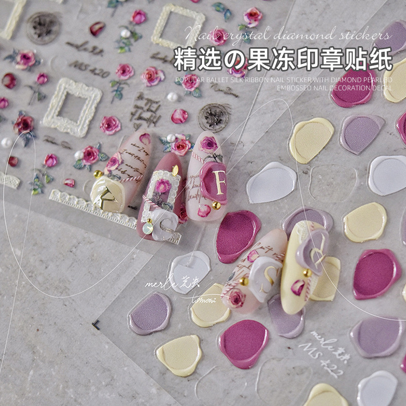 Nuevo relieve imitación de sello de laca de fuego diy pegatinas de uñas letras pegatinas de jalea macarón decoración de uñas al por mayor