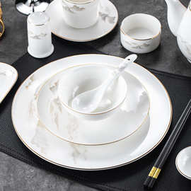 高档酒店摆台骨瓷餐具套装饭店会所私房菜专用碗碟杯包厢山水意境