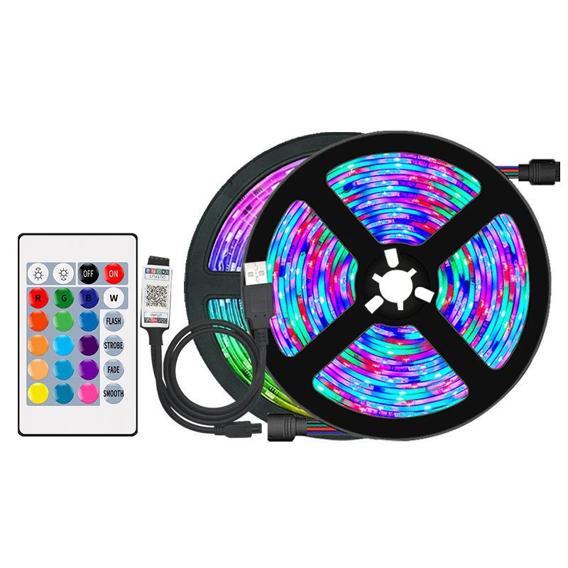 Светодиодная лента 5050RGB, USB 5V, пульт на 24 клавиши + Bluetooth, диммируемый подсвет TV