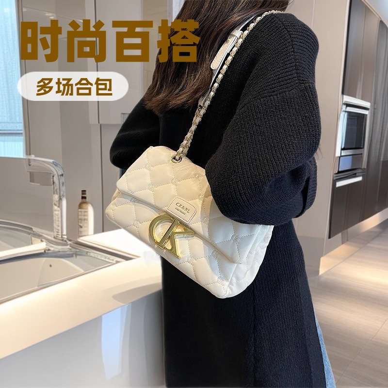 菱格链条包时尚女包包小香风单肩包小众百搭斜挎包字母潮流腋下包