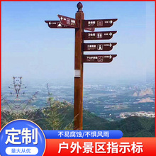 户外景区指示标牌厂家定制加工不锈钢镀锌板仿木纹转印烤漆标识牌