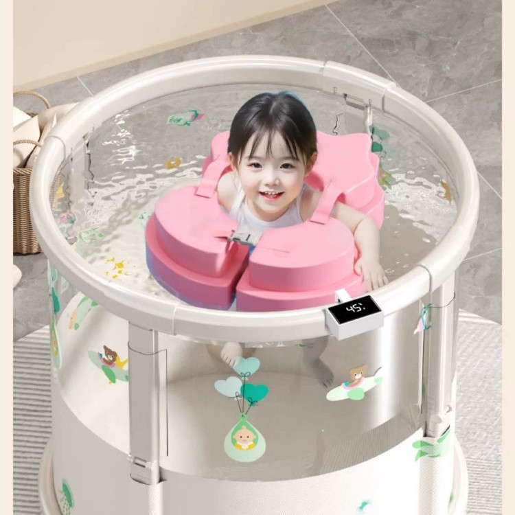 Cubo de baño, bañera de piscina para el hogar, cubo de baño para bebés translúcido, bañera plegable, natación para bebés para niños