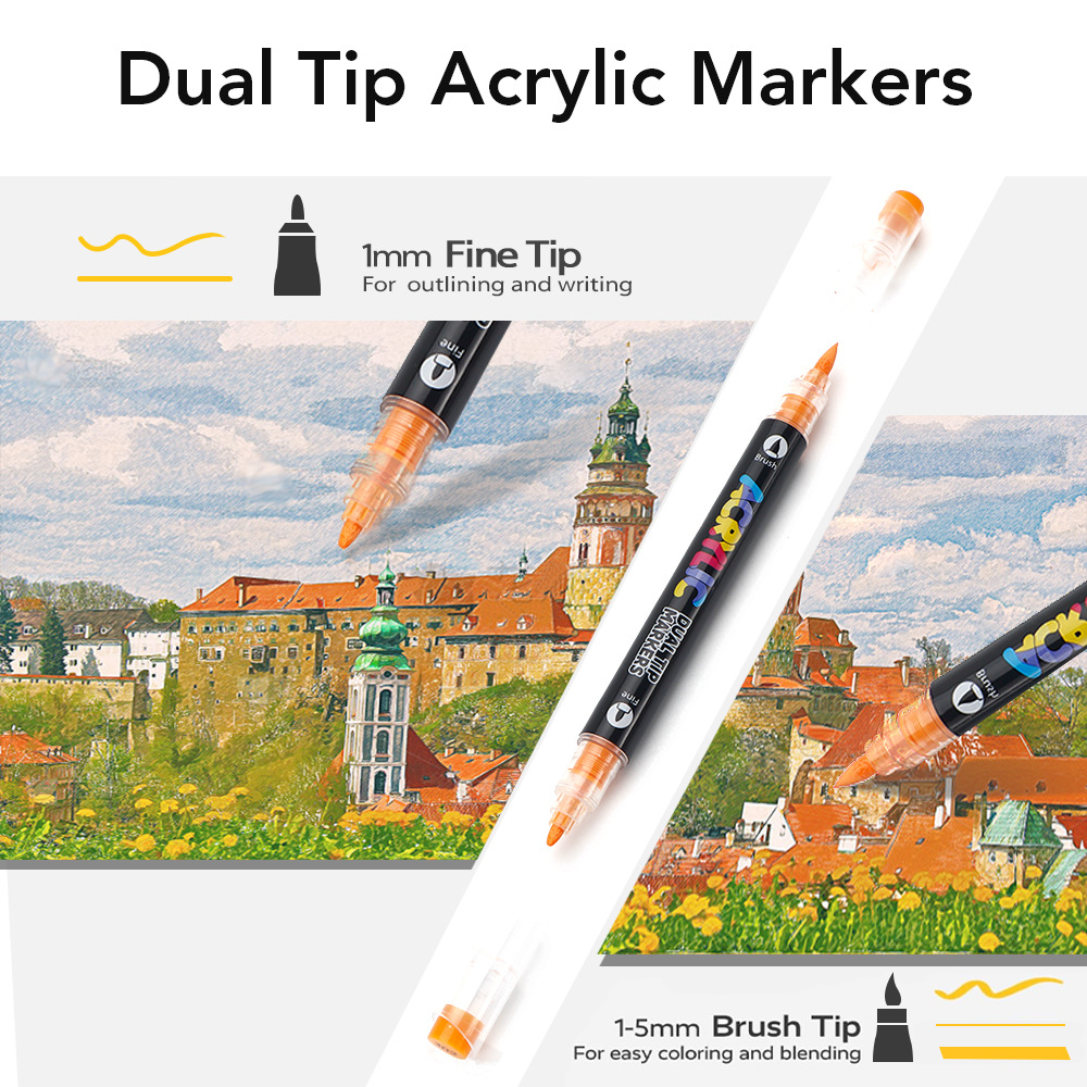 Transfronterizos de venta caliente blando y duro doble cabeza líquido directo acrílico marcador de pluma de color grande conjunto de estudiantes de pintura de arte marcador