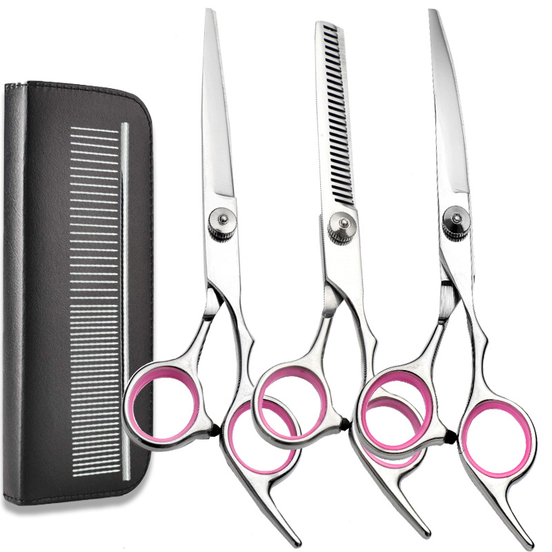 Fábrica al por mayor de acero inoxidable para mascotas tijeras de belleza conjunto profesional perro fino diente tijeras corte de pelo tijeras curvadas conjunto