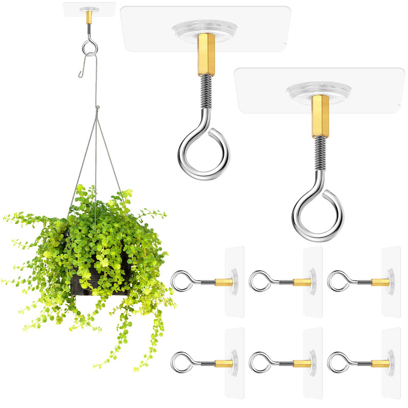 Sticky Ceiling Hooks Without Drilling Stainless Steel Eye Hooks for Hanging Small Plant Lanterns Wind Chimes Jewelry Hooks
