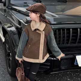 女童外套秋冬加绒毛衣加厚儿童冬季2024宝宝新款皮毛一体上衣