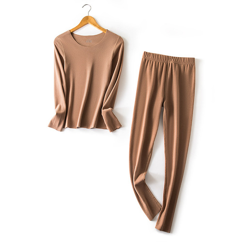 DeRong Meiyabi warm and seamless bottoming autumn clothes and long trousers for women plus velvet thermal underwear set DeRong autumn and winter