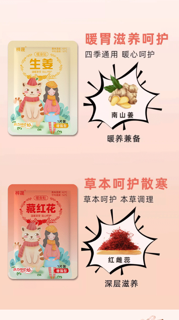 Saffron Warming Patch Ai Cao Mugwort Body Warmer Self Heating Herbal Patch for Abdomen 6-8 Hours preparation