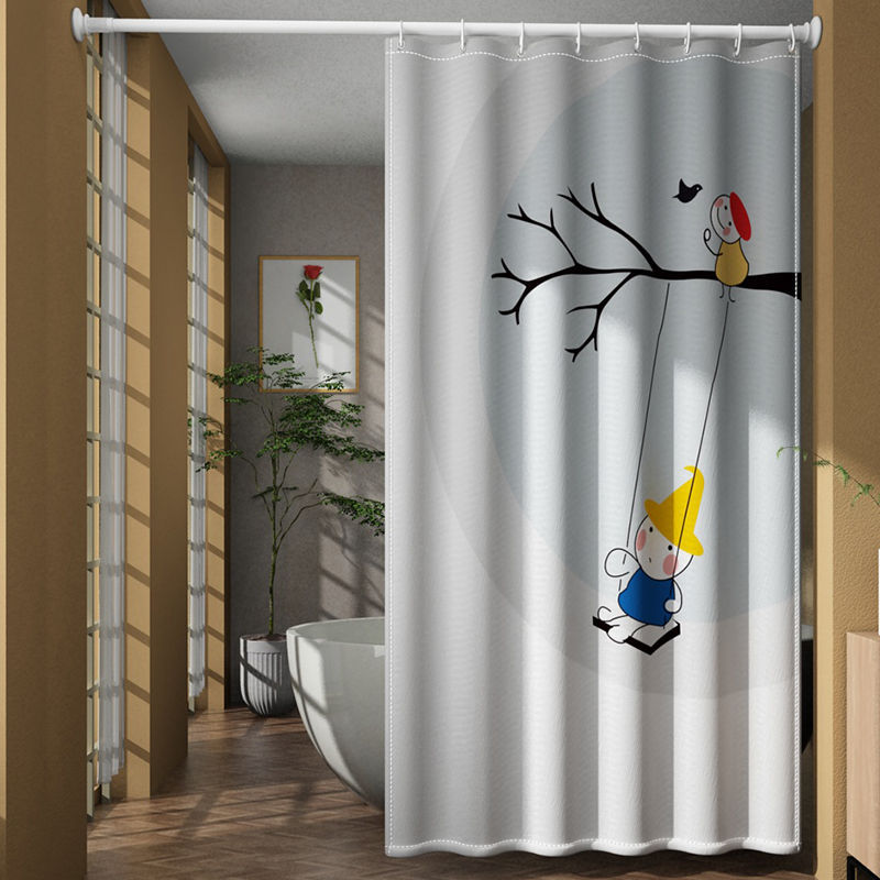 Cortina de ducha poliéster Amazon popular Impresión digital baño húmedo y seco partición impermeable