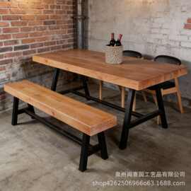 北欧实木复古餐厅小吃店餐桌椅简约工业风咖啡店酒吧桌子原木桌椅