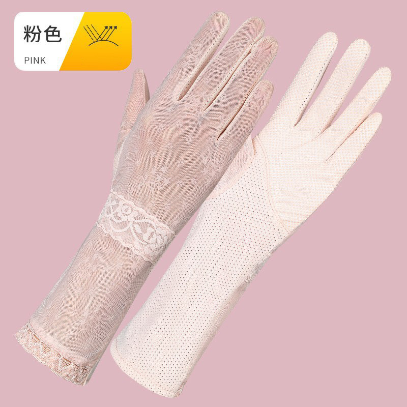 Guantes de protección solar para mujer de verano conducción al aire libre a prueba de rayos UV pantalla táctil antideslizante guantes de encaje de longitud media
