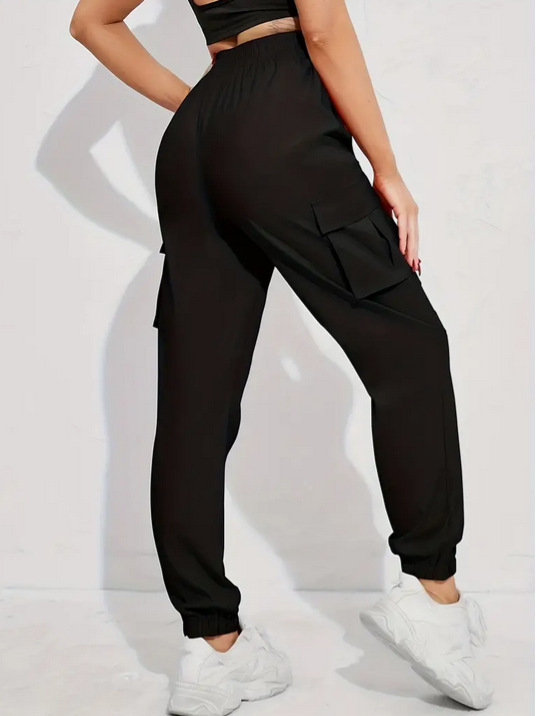 Pantalones cargo casuales de color sólido para mujer, con puños elásticos y bolsillos 3D, estilo deportivo, de Amazon Independent Site, 2025.