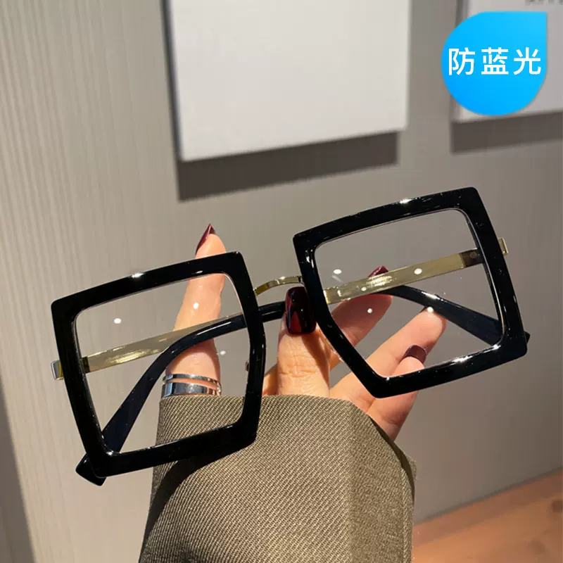粗框方形平光镜防蓝光韩版网红款素颜黑色眼镜框女大脸复古眼镜男