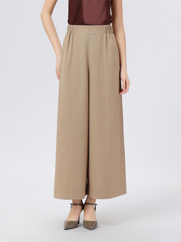 Quần culottes nữ ống rộng cạp cao dáng suông vải mềm mại — xám