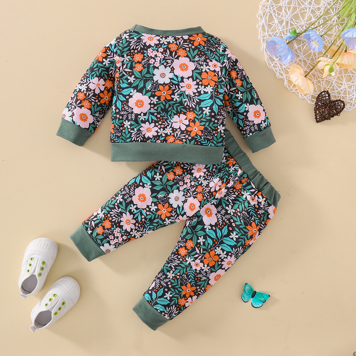 Pastoral Flower Printing Cotton Blend Baby Clothing Sets display picture 2