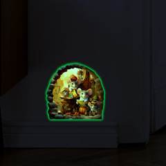 卡通老鼠洞夜光貼幼兒園牆角裝飾貼紙熒光動物讀書開關貼批發自粘