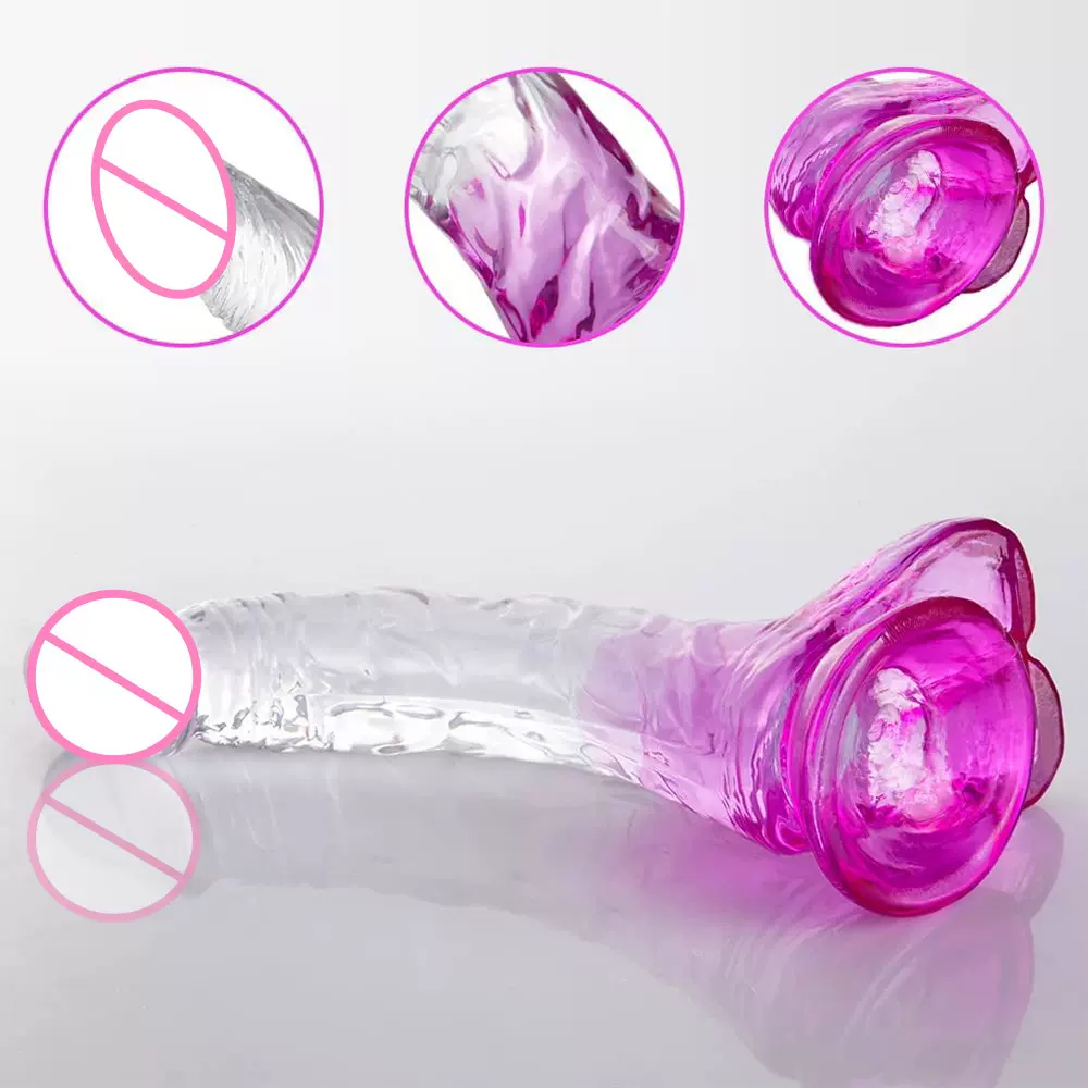 外贸透明双色仿真弯阳具水晶彩色女用自慰器假阴茎情趣成人玩具