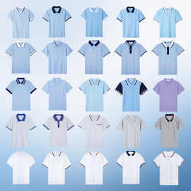 校服夏季短袖蓝白色翻领T恤中小学生中国风polo衫班服幼儿园园服