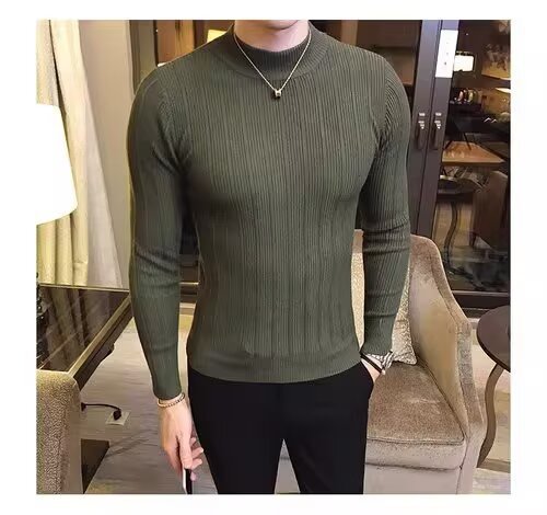 Men's British Style Slim Fit Turtleneck Sweater Korean Style Knitwear Casual Striped Base Layer Autumn New Versatile_viptrois.com
