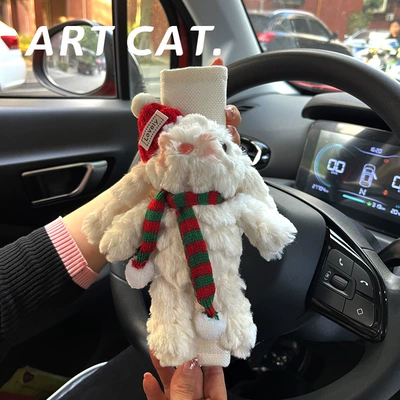 Car Seat Belt Shoulder Cover Sürətlər qutusu və əl tormozu başlıqları - red-and-green-scarf-red-hat-lop-eared-rabbit-white-ice-silk-shoulder-pads