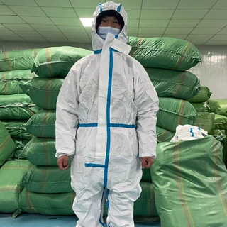 【超大码】一次性蓝条连帽连脚防护服防水防尘喷漆养殖隔离服
