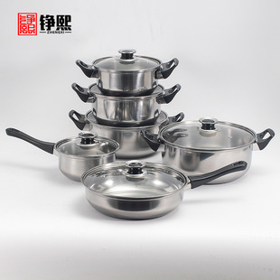 12PCS cross-mirror pot set stainless steel cooking pot pot set