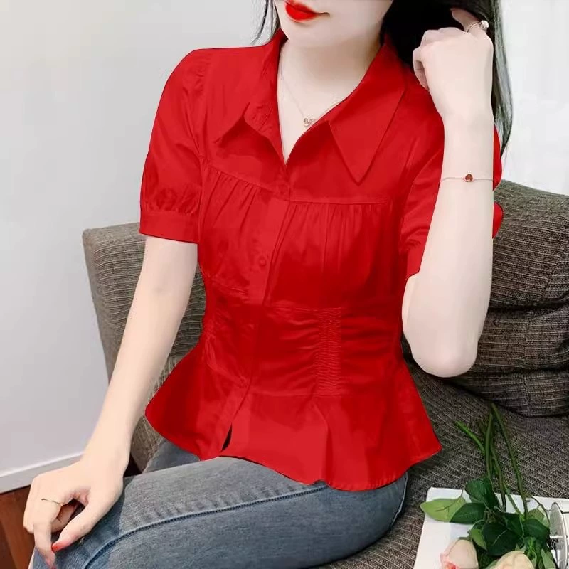 Рубашка с короткими рукавами женская сладкая летняя сокращена талия дизайн новый нишевые рубашки модный топ
