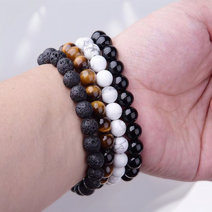 European and American Cross-Border Amz Aliexpress New Natural Semi-Precious Stone Tiger Eye Stone Volcanic Stone Black Crystal Obsidian Bracelet