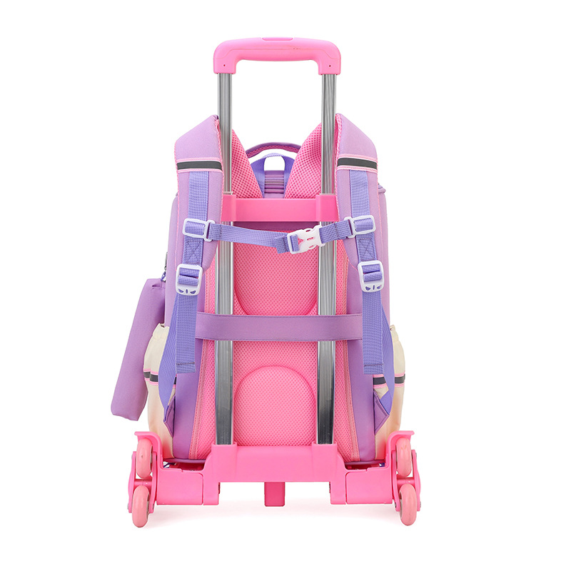 Trolley de entrega de pescado natural bolsa de escuela primaria femenina grado 3, 4, 5 mochila ligera escalera de seis ruedas escalada transfronteriza