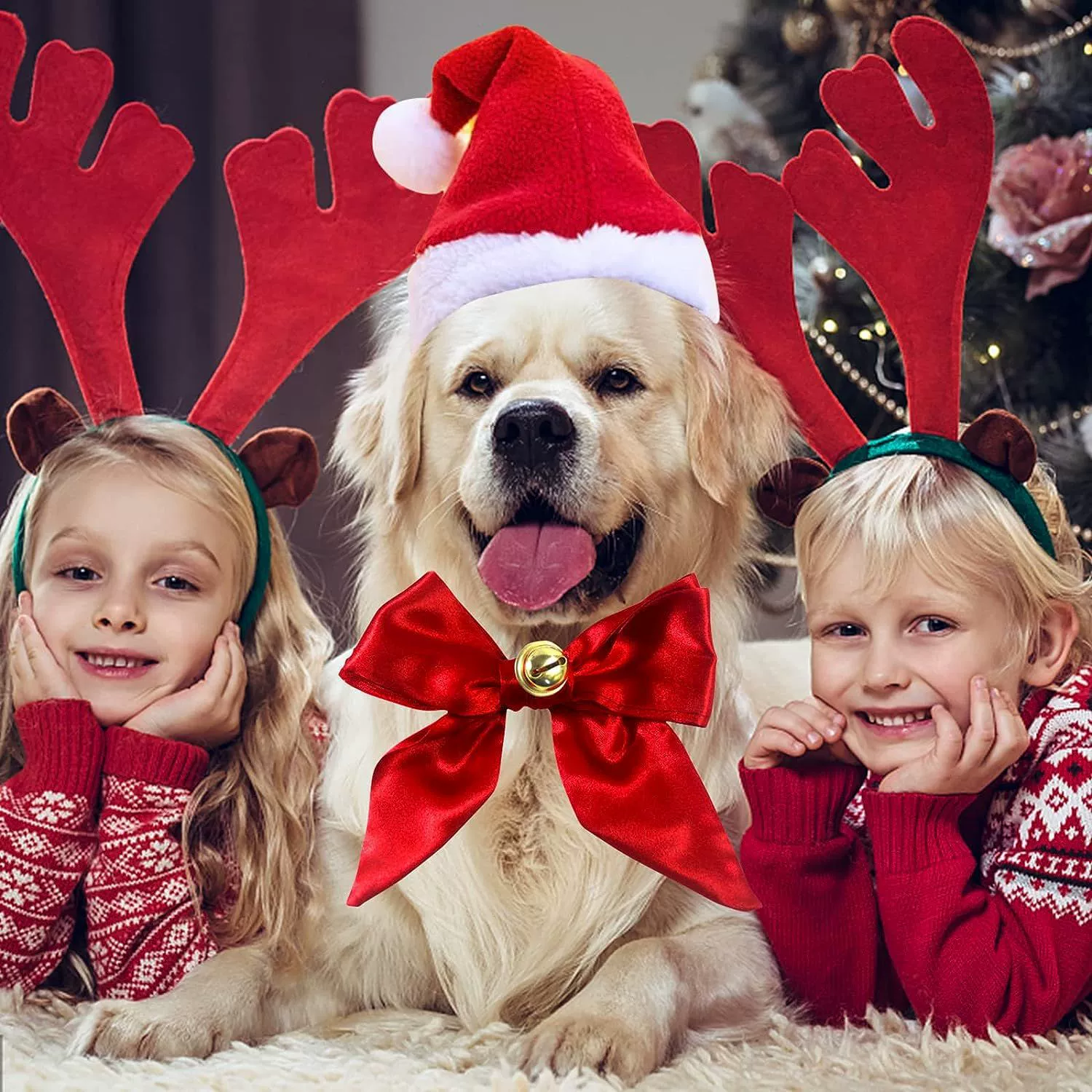 Новый Рождество Новый год праздник шляпа для домашних животных Белл галстук-бабочка с эластичной веревкой Регулируемый размер