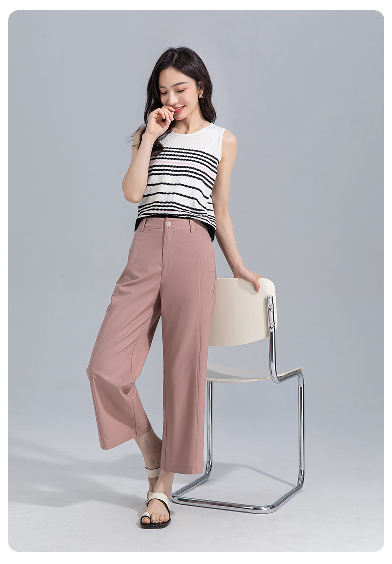 Quần culottes nữ ống rộng cạp cao vải modal co giãn dáng suông dài 9 phần — màu hồng chi tiết 29