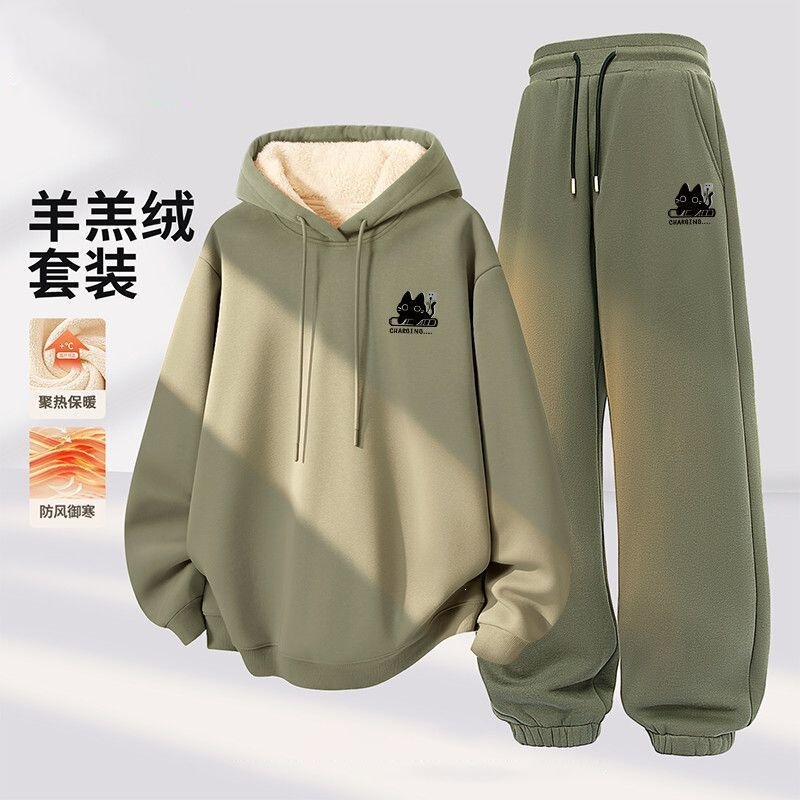 Men's fleece-lined and thickened autumn set, loose-fitting, a complete outfit for teenagers, casual and sporty two-piece set, size 12 Men's fleece-lined and thickened autumn set, loose-fitting, a complete outfit for teenagers, casual and sporty two-piece set, size 12