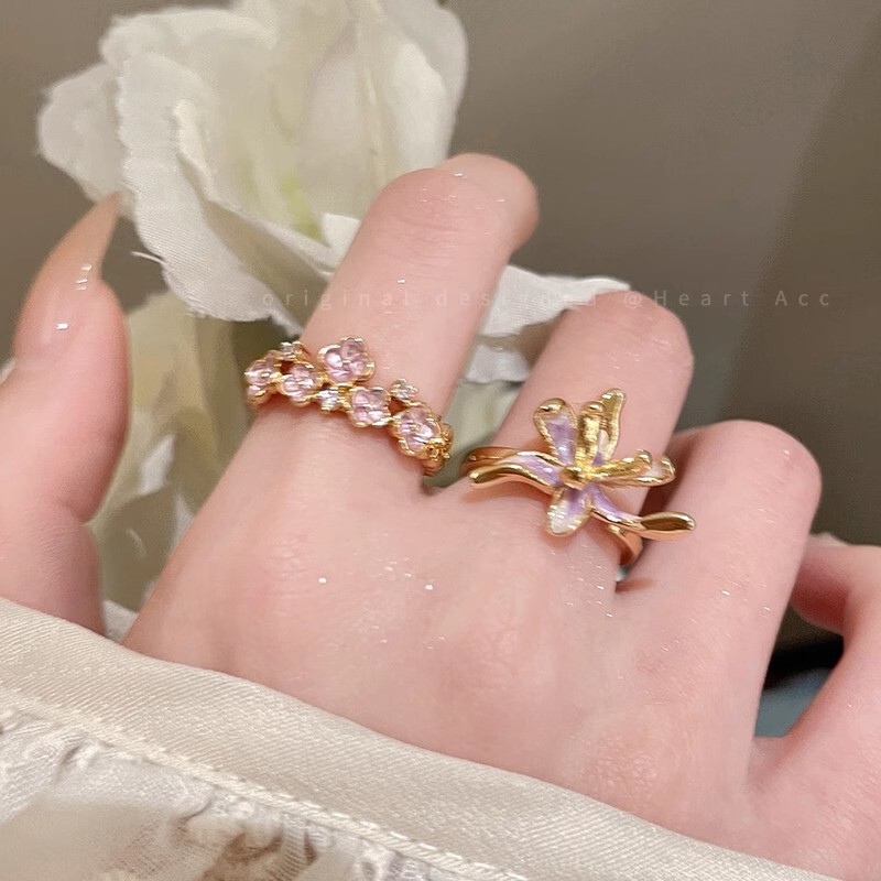French Style Iris Drop Glaze Open Ring Women's New Light Luxury High-end Finger Ring Exquisite All-match Retro Ring