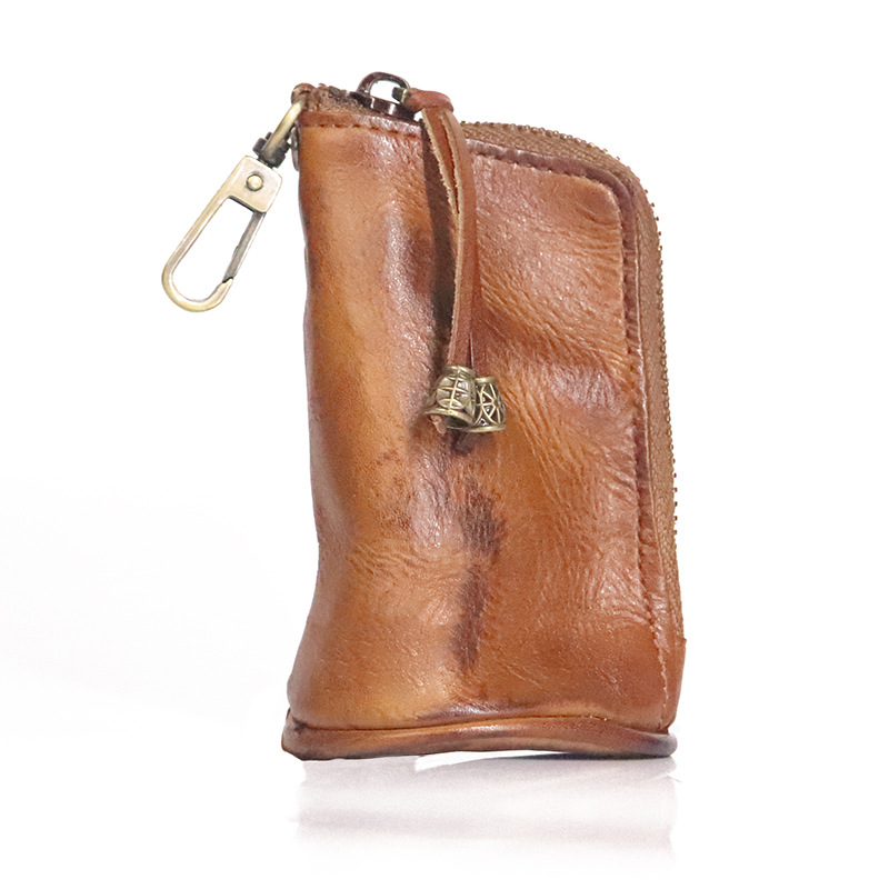 Leather bag for men, waist hanging cowhide, simple large capacity water bucket multifunctional zipper key bag, Korean_voghion.com