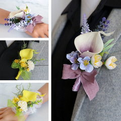 アマゾンの新型pu馬蹄蓮の胸の花の結婚式の新郎の付き添いの襟の花の新婦の手首の花の結婚祝いの卸売り