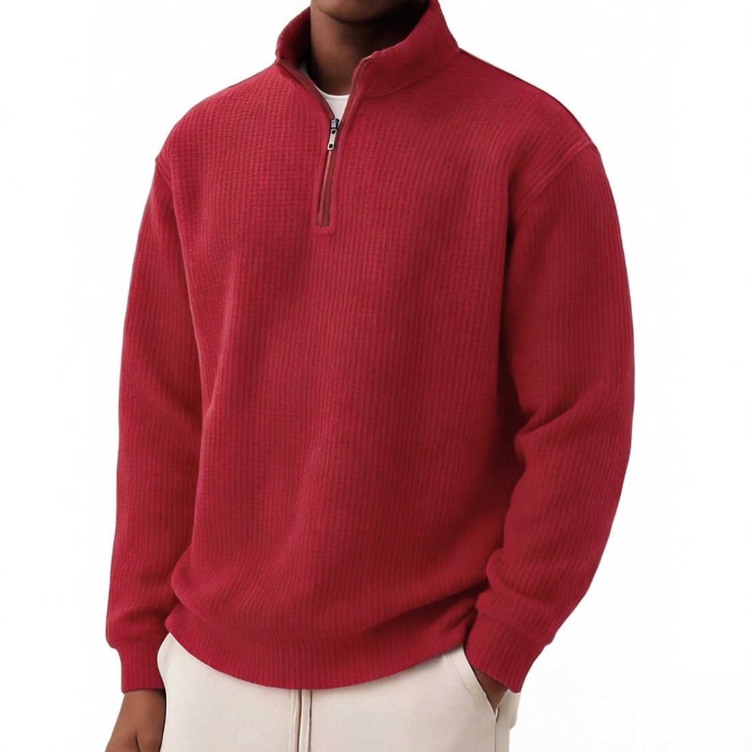Europäisch-amerikanische Herrenmode, neuer einfarbiger Pullover mit Reißverschluss für Herbst und Winter, locker und lässig_voghion.com