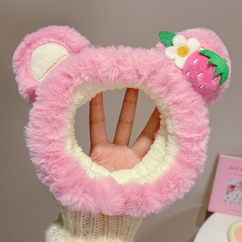 Red de fresa oso de peluche correa de cabello otoño y invierno lindos lavados de la cara correa de cabello para el cabello para salir al amplio lote de pinzas de cabello