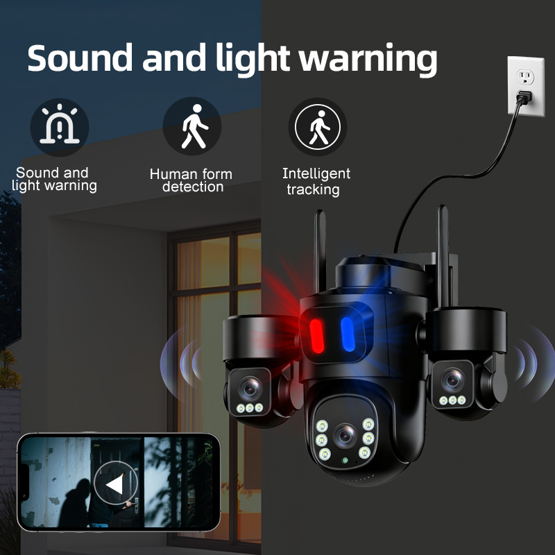 Cámara de monitoreo de tres lentes de pistola y bola, monitor al aire libre, WiFi doméstico HD, visión nocturna a todo color, inalámbrico