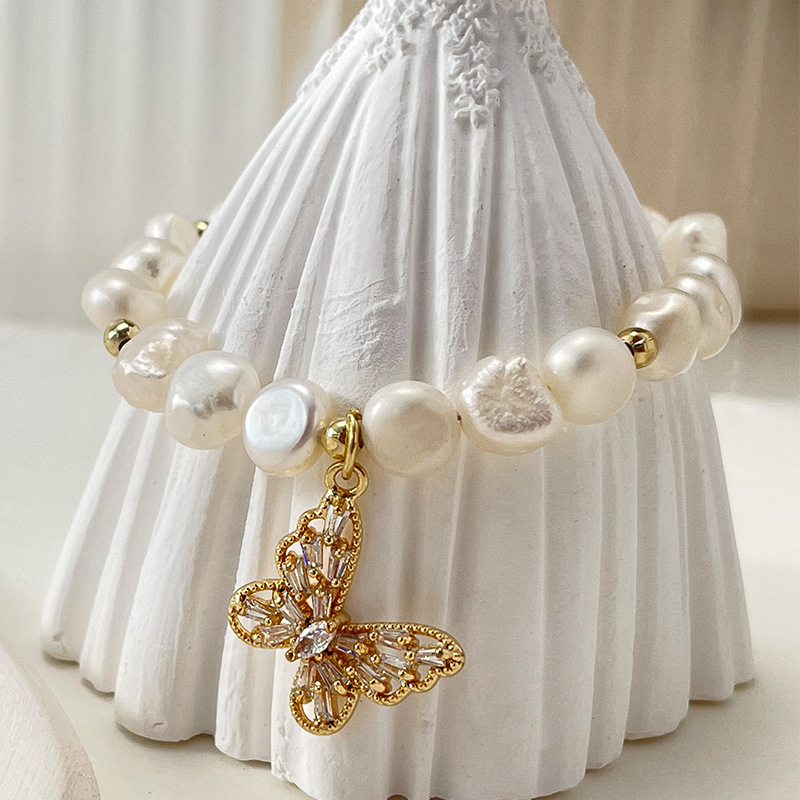 Fashion Butterfly Pearl Inlay Zircon Bracelets 1 Piece