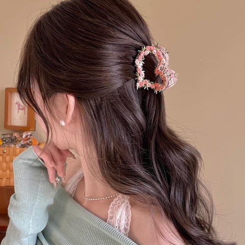 Elegant Pink Flower Hair Clip for Women 2025 Sweet Heart BB Clip Side-Swept Bangs Hairpin Head Accessory