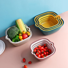 Double-layer household vegetable washing basin drain basket kitchen living room fruit plate candy snack plate vegetable washing basket filter basket