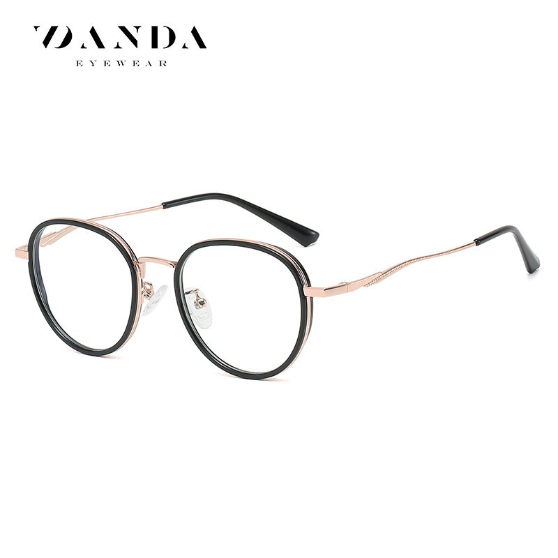Nuevas gafas redondas enmarcan el anillo de metal retro de las mujeres gafas lisas TR-ZC808 de los hombres miopía anti-luz azul