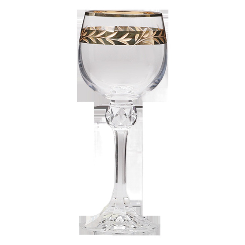 Copa de vino de cristal checo Crystalex importada con detalles en oro, copa retro de lujo ligero, diseño personalizado de alta gama.