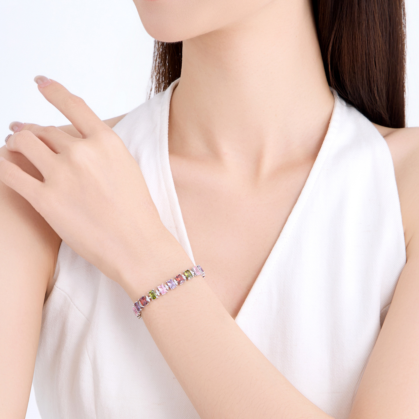 Pulsera con Gemas Cuadradas de Aleación de Cobre, Galvanizado, para Mujer